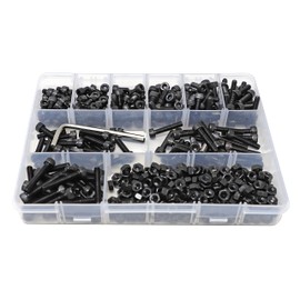 iexcell 450 Pcs M5 x 6/8/10/12/14/16/20/25/30 Alloy Steel 12.9 Grade Hex Socket Head Cap Screws Bolts Hex Nuts Assortment Kit, Black Oxide Finish