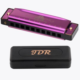 JDR Harmonica Key of C Blues Armonica 10 Hole 20 Tone with Case Mouth Organ Standard Diatonic for Kids Beginner Adults Professional Player Teacher Parents Students Purple New Year Gift