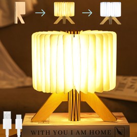 YYDSBAYS Folding Book Lamp, Pleated Table Lamp Rechargeable Night Light Lamp, 3 Lighting Models Aesthetic Lamp, Waterproof Night Lamp for Bedroom, Bedside Lamp for Kids Room (White Maple, m)