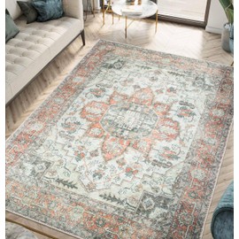 Keen Home Design Machine Washable Area Rugs with Non-Slip Backing, Ideal for Hallway, Living Room, Bedroom, Kitchen and Laundry Room, Vintage Moroccan and Low Pile Rug (3' x 5')