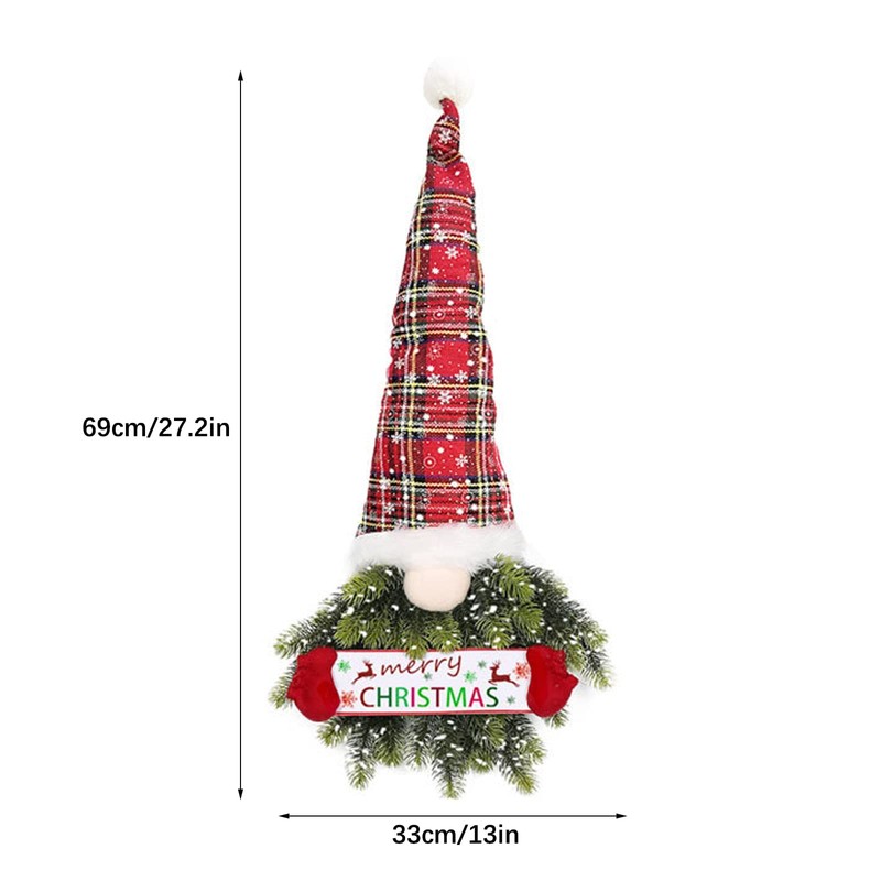 BFYDOAA 13x27in Christmas Gnome Wreath Artificial Pine Spruce Wreath with