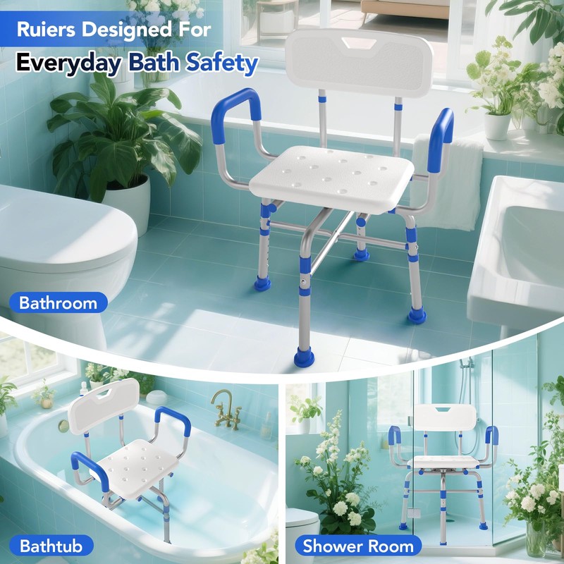 Ruiers 360° Swivel Shower Chair with Arms and Back