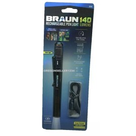 Braun HEAVY DUTY PRO 140 Lumen Pocket Rechargeable Pen Light Flash Light Torch Light