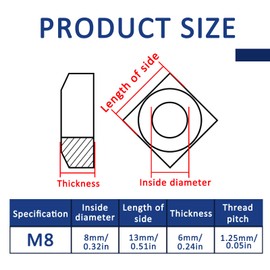 20 Pcs M8 Square Nuts,304 Stainless Steel Machine Square Screw Nuts,for Home Repairs and Professional Engineering