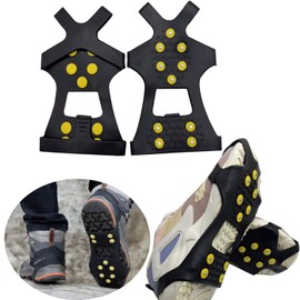 2 Pair Ice Snow Cleats for Shoe and Boots 10 Steel Studs Crampons Anti-Slip TPE Traction Cleats Overshoe for Hiking, Walking, Climbing, Fishing (Medium: US:Women(4.5-7.5) Men(3.5-6.5) EU: 34-38)