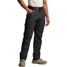 CQR Men's Flex Ripstop Work Pants, Water Resistant Tactical Pants, Outdoor Utility Operator EDC Cargo Pants, Dura Flex Pants Black, 38W x 30L