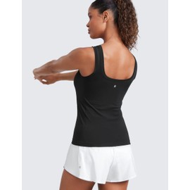 CRZ YOGA Seamless Scoop Neck Tank Low U-Back Breathable Workout Tops for Women Sleeveless Athletic Running Gym Shirts Black XX-Small