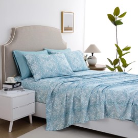 Spirit Linen home King Size Sheets Set Deep Pockets - 6PC Paisley Ultra Soft Microfiber Bed Sheets Set - Easy to Clean, King Sheets with Fitted Sheets, Flat Sheet & Pillowcases (Blue)