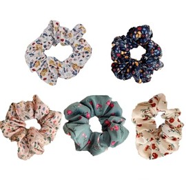 5Pcs Floral French Satin Silk Scrunchies for Women,Vintage Girly Boho Chic Hair Scrunchies for Thick Curly Hair Ties Hair-Elastic Bands Ponytail Holder Summer Hair-Accessories for Women Girls Gifts