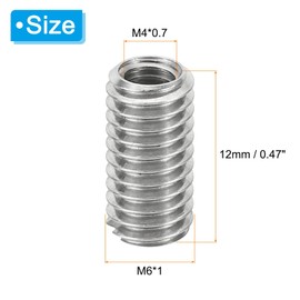 PATIKIL Insert Nuts, M4 to M6 Male Length, 0.5 inches (12 mm), Set of 10, 303 Stainless Steel, Slotted Type, Screw Conversion Adapter, Embedded Nut, Silver