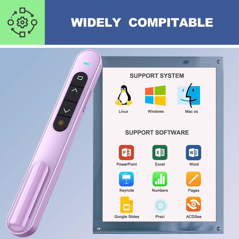 QUI Presentation Clicker for PowerPoint, RF 2.4GHz USB C Wireless