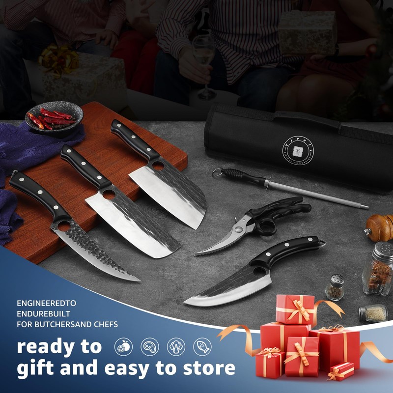 TIVOLI Professional Butcher Knife Set for Meat Processing, 7Pcs High