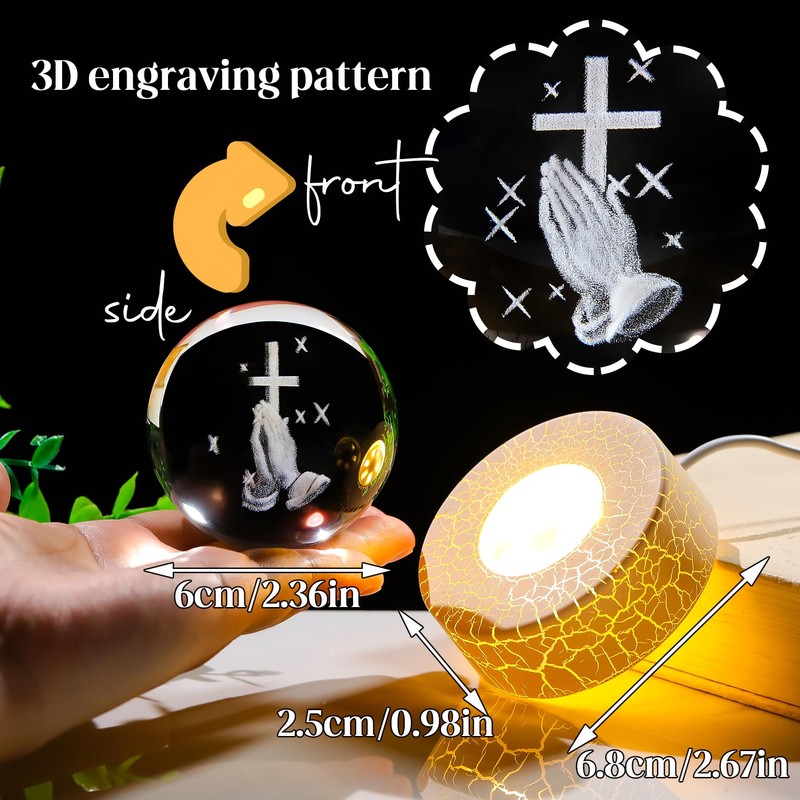 Movdyka Crystal Ball 6cm Praying Cross 3D Engraved Figurines with