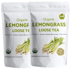Organic Lemongrass Tea Loose Leaf Cuts, Cymbopogon Flexuosus Cut and Sifted, East Indian Lemongrass, Malabar Grass, Delicious, Relaxing, Caffein Free Tea 08 Ounce Pack