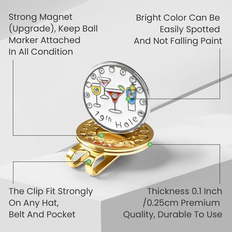 Amy Sport Golf Ball Marker with Magnetic Hat Clip Gold
