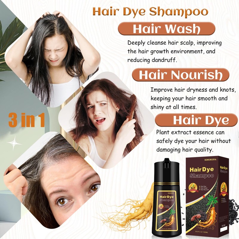 Onilyua Dark Brown Hair Dye Shampoo, 3 in 1 Natural