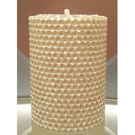 50 Hour-4 Inch Natural Beeswax Hybrid Pillar Glitter Candle, Fools Gold Color
