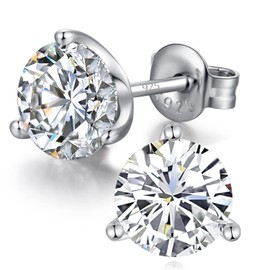 jiamiaoi 18K White Gold Plated Brilliant Diamond Earrings Silver 925 Round/Square AAAAA Cubic Zirconia Stud Earrings 925 Sterling Silver Earrings Black Earrings Stud for Men and Women, Sterling