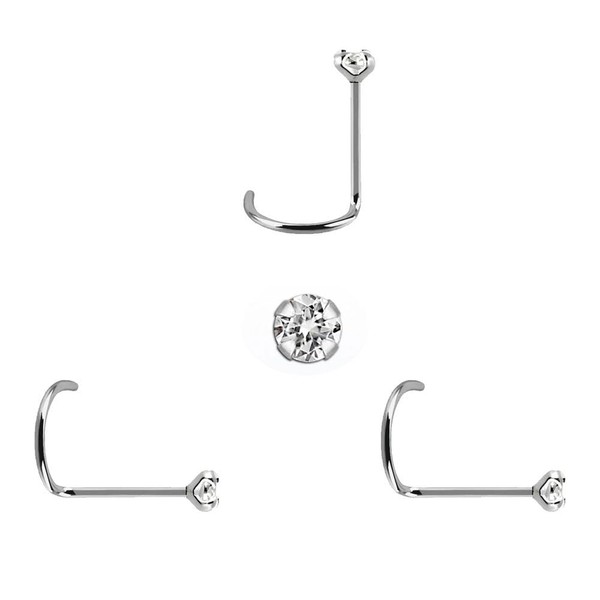 DENI 3 Sterling Silver Nose Studs with 2mm Stone, Cubic