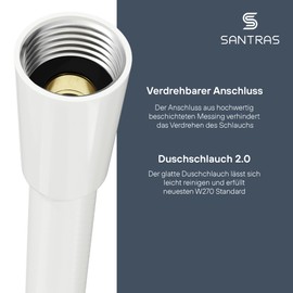 SANTRAS® Premium Shower Hose White 2.00 m with Flow Limiter - Particularly Flexible Shower Hose Made of Easy Clean Material Made in Germany