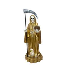 Moviebros Santa Muerte Holding Scythe in Gold Robe Statue 13"" Inch Skull,Skeleton, 78340