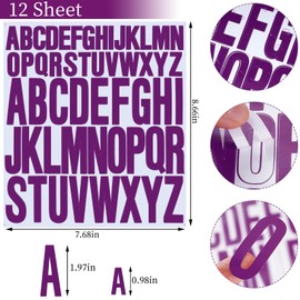 12 Sheets Alphabet Stickers, Self Adhesive Vinyl Letter Stickers Aesthetic, Waterproof Letter Sticker for Water Bottles, Door, Car, Scrapbooking, Poster, Cup(Purple)