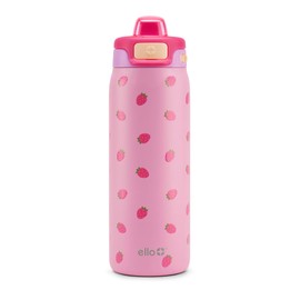 Ello Kids Pop & Fill 18oz Stainless Steel Water Bottle with Quick Fill Technology, Double-Wall Vacuum Insulation, Leak Proof Locking Lid, Sip & Chug, BPA Free, Gifts for Girls Boys, Strawberries