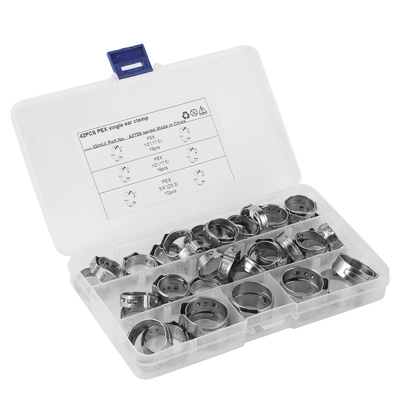 42pcs Stainless Steel Cinch Clamps Rings Single Ear 1/2in 3/4in