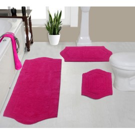 Home Weavers Waterford Collection 100% Cotton Tufted Bath Rug, Extra Soft and Absorbent Bath Rugs, Non-Slip Plush Bath Carpet, Machine Wash, Bath Mat for Bathroom, 3 Piece Set with Runner, Hot Pink