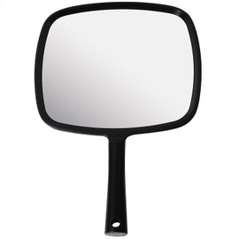 Mirrorvana - Espejo de mano con mango ergonómico, espejo de mano portátil para maquillaje, corte de pelo, salón, peluquería y uso dental, 20 cm de ancho x 28 cm de largo (negro)