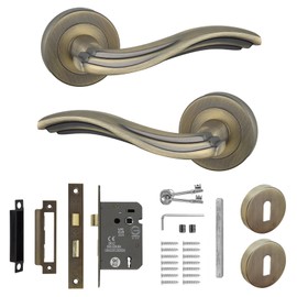 Decoranddecor Antique Brass Door Handles– Aluminium Door Handle Sets Antique Brass Handles for Wooden Interior Doors | Internal Door Handles with Lock and Keys| Solace Range