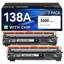 138A Toner Cartridges Black 2-Pack with Chip Replacement for HP 138A W1380A 138X W1380X Toner Cateridge Compatible with Laserjet Pro 3001dw 3001dwe Laserjet Pro MFP 3101fdw 3101fdwe Printer 3001fdw