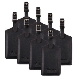 8 Pack Leather Luggage Travel Bag Tags by Travelambo Black