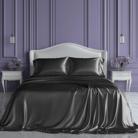 SLEEP SANCTUARY Satin Sheets Full Size – 4 Piece Luxury Silky Bed Set, Softer Than Silk, 15" Deep Pocket, Cooling & Wrinkle-Free, Moisture-Wicking & Breathable for Hair & Skin (Stone Grey)