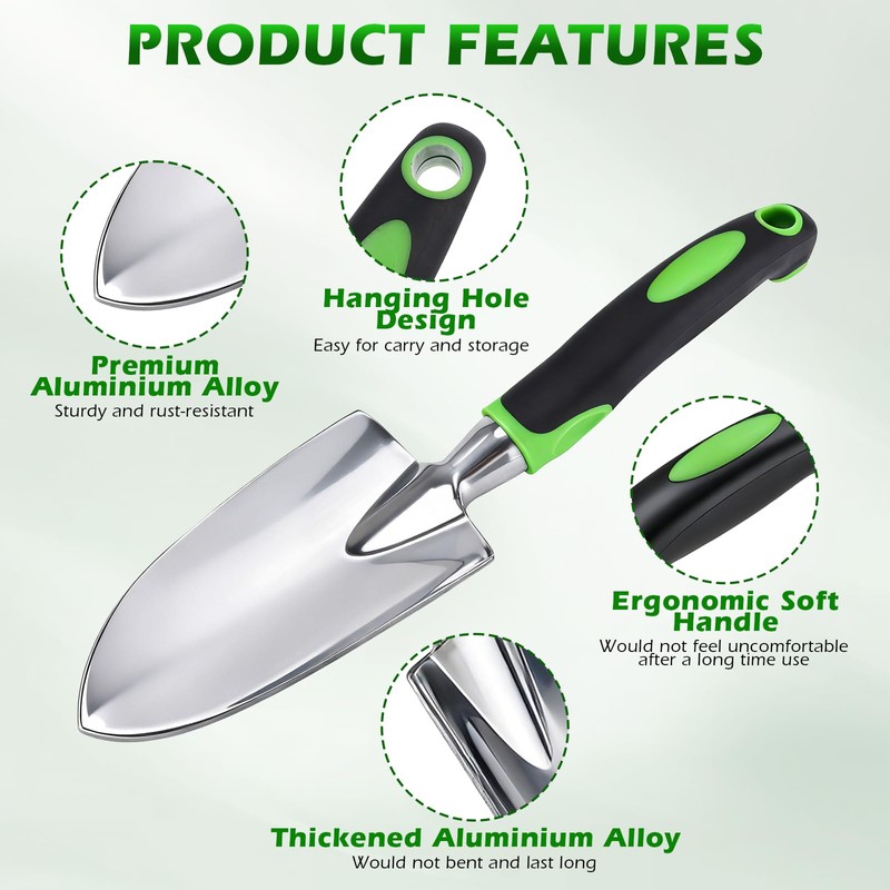 Patioer Garden Shovel Hand Trowel Cast-Aluminum Heavy Duty Mini Shovel
