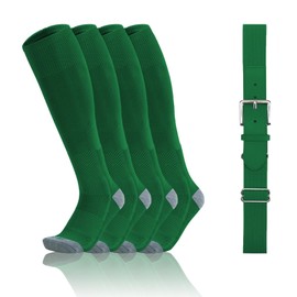 QBK 2-16 años - Juego de calcetines de béisbol y cinturón para jóvenes de softbol para niños y niñas (2 pares de calcetines y 1 cinturón), F-baseball Socks-green, 14-16 Años