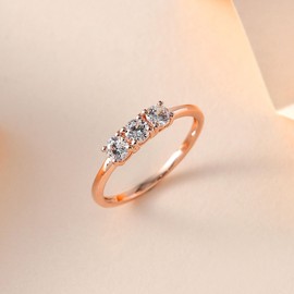 TJC Three Stone Ring White Cubic Zirconia CZ in Rose Gold Plated 925 Sterling Silver for Women Size V with Prong Setting Metal Wt. 1.19 Grams