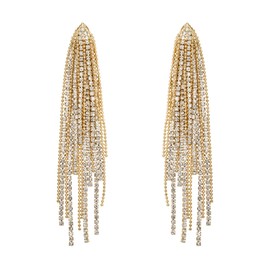 EVER FAITH Sparkly Rhinestone Chandelier Earrings, Crystal Tassel Long Dangle Earrings for Women Girls Clear Silver Tone, Crystal, No Gemstone