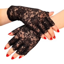 Black Lace Gloves Ladies Half Finger Lace Gloves UV Protection for Fancy Dress Party
