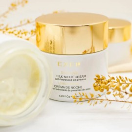 Crema facial de noche con acido hialurónico regeneradora y reafirmante Linea Seda X 50ml Exel con Proteínas del capullo de seda Aceites de almendra y de jojoba Manteca de karité y ADN vegetal
