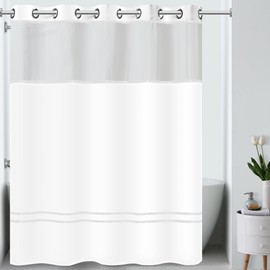 Hookless It's A Snap! Escape Shower Curtain, 3-in-1 Shower Curtain Includes Fabric Shower Curtain with Sheer Top Window, Flex-On Rings & Fabric Liner, 71" x 74", White