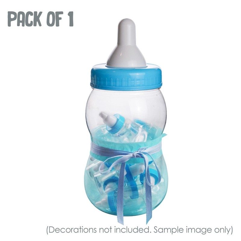 Evershine Plastic Baby Bottle Bank, 13" Blue Fillable Baby Shower
