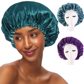 Coubeau Double Layer Sleep Cap for Women - Sleep Cap with Drawstring Adjustment Buckle Soft and Breathable Plain Satin Sleep Cap to Protect Your Hair