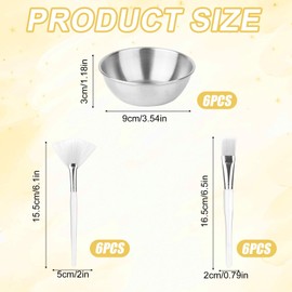 18pcs Esthetician Facial Supplies Set, Including 6 Gold Stainless Steel Bowls, 6 Fan Brushes & 6 Flat Brushes Professional Facial Mask Mixing Bowl Set for Women Beauty Spa Home Use (Silver)