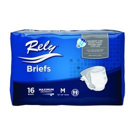 Rely® Adult Diapers, Disposable Incontinence Briefs with Tabs, Maximum Absorbency, Medium (32”- 44”), 16 Count
