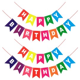 Festa Centro 2 Sets Colorful Happy Birthday Banner Decorative Happy Birthday Banner Colorful Bunting Decorations for Birthday Party (Colorful)
