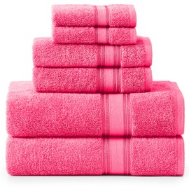 LANE LINEN Luxury 6-Piece Bath Towel Set - 100% Cotton, Super Soft, Extra Absorbent, Zero Twist - Includes 2 Bath Towels, 2 Hand Towels, 2 Washcloths - Fuchsia