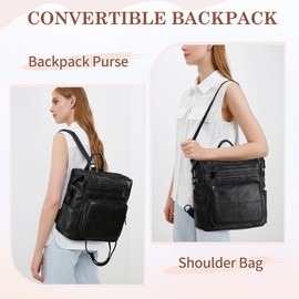 VASCHY Backpack Purse for Women,Fashion Convertible Vegan Leather Shoulder Bags Handbags for Work/Travel/Ladies/College Black