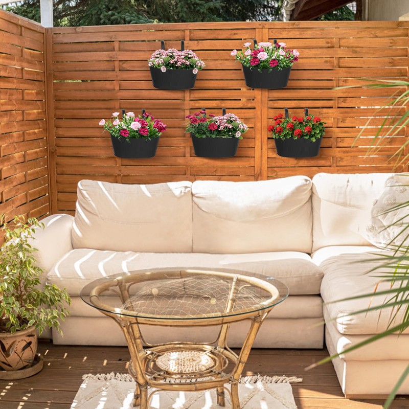 Mkono Metal Railing Planter Box 5 Pack Balcony Hanging Planter