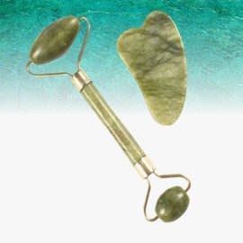 휴대용 페이스롤러 셀프 전신 얼굴 하트괄사 옥 경락마사지 2종 1세트 Portable Face Roller Self Whole Body Heart Gua Sha Jade Meridian Massage 2 Types 1 Set